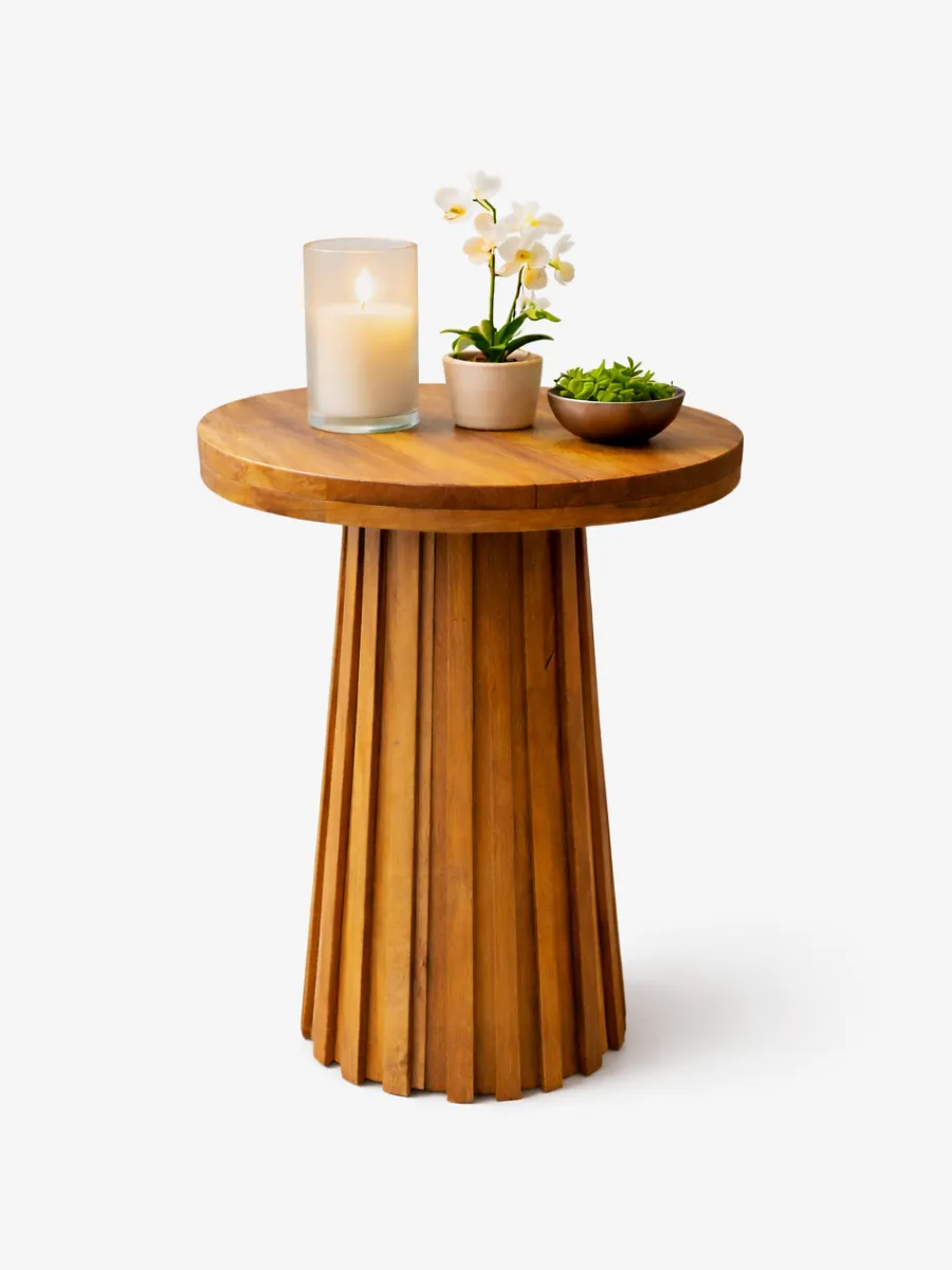Modern wooden fluted pedestal side table