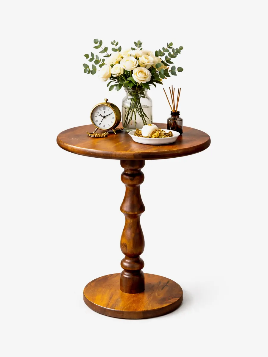 Classic turned wood pedestal side table