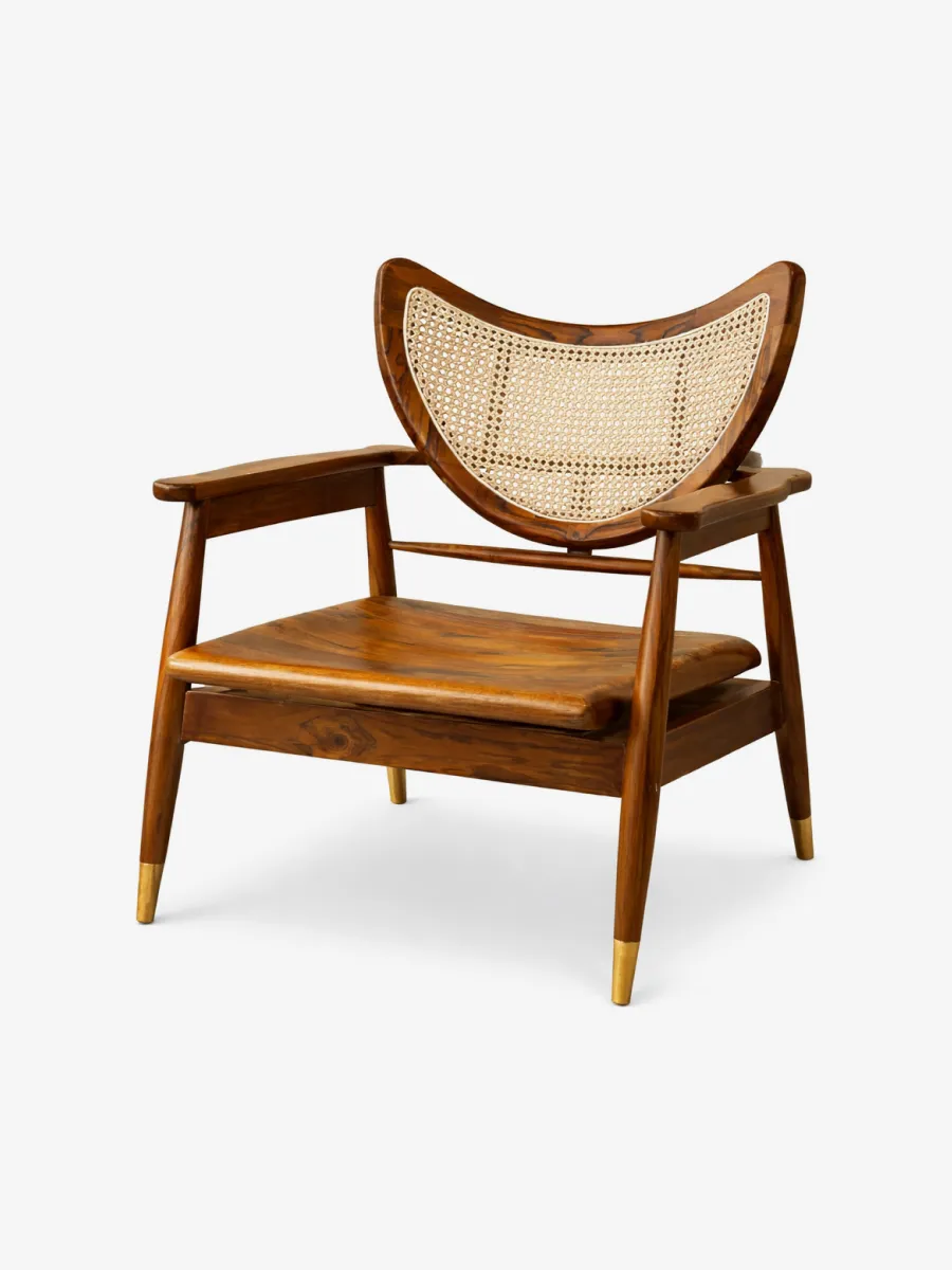 Handcrafted cane back wooden lounge chair