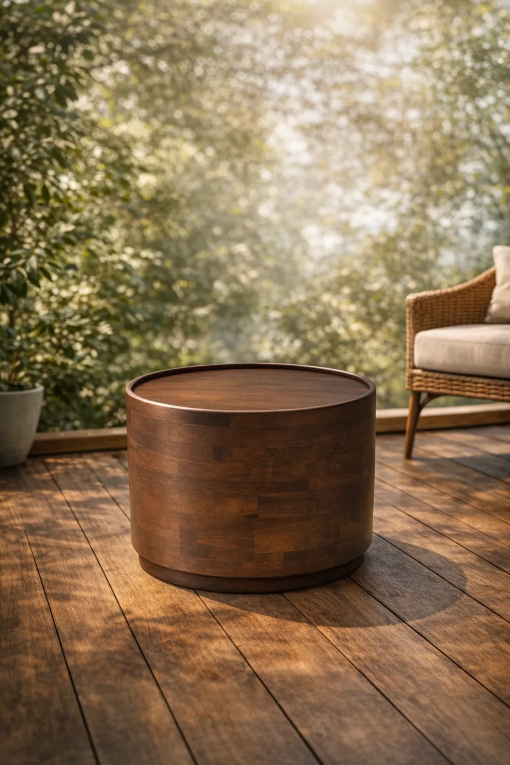 Solid wood round drum coffee table