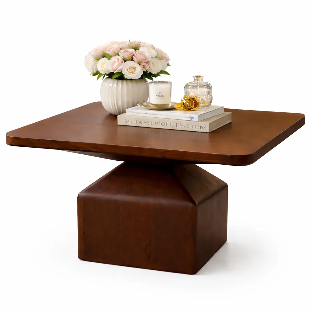 Modern square coffee table with sculpted base