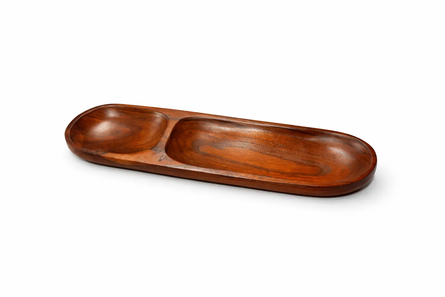 Handcrafted Wooden Snack & Dip Serving Tray | 2 Section Wooden Platter for Snacks, Dry Fruits & Chutney | Natural Wood Appetizer Serving Dish for Kitchen & Dining Table