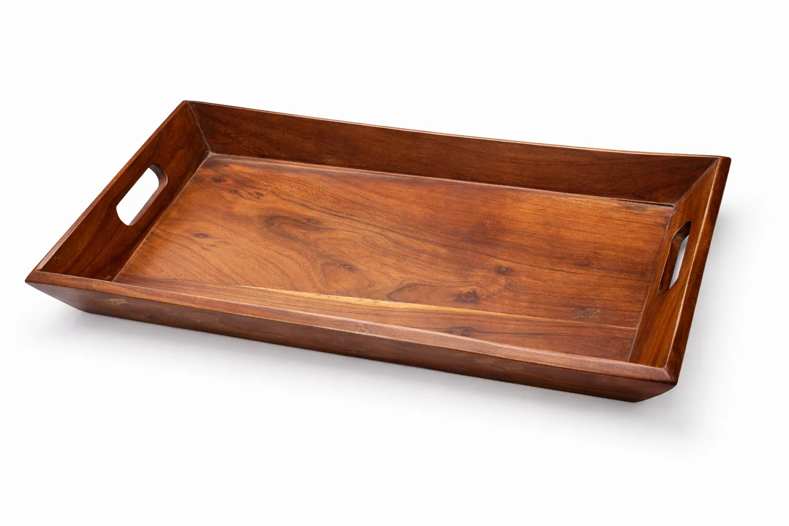 Solid Acacia Wood Serving Tray with Handles | Large Rectangular Wooden Food Tray for Kitchen, Dining Table, Tea & Coffee Serving