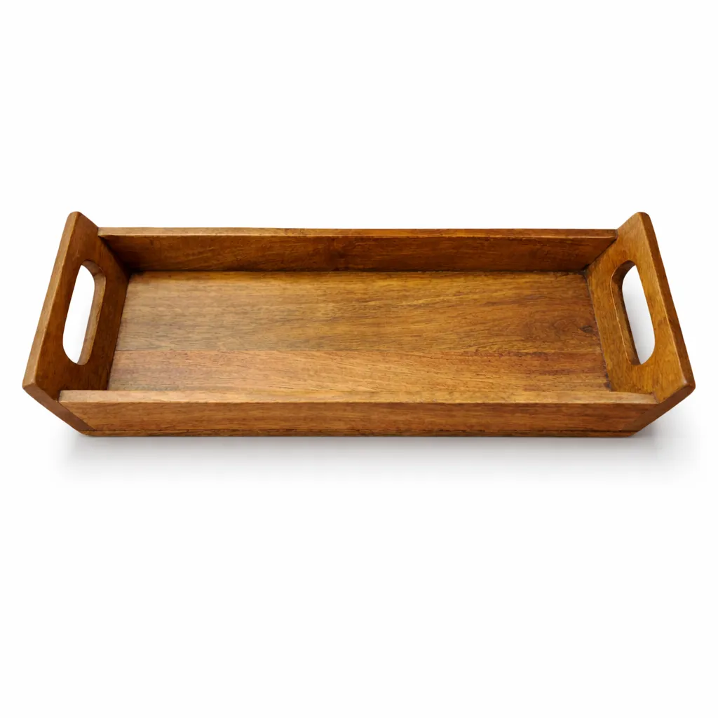 Premium Wooden Serving Tray with Handles | Rectangular Tea & Coffee Serving Tray | Handcrafted Natural Wood Breakfast Tray for Kitchen, Home & Café