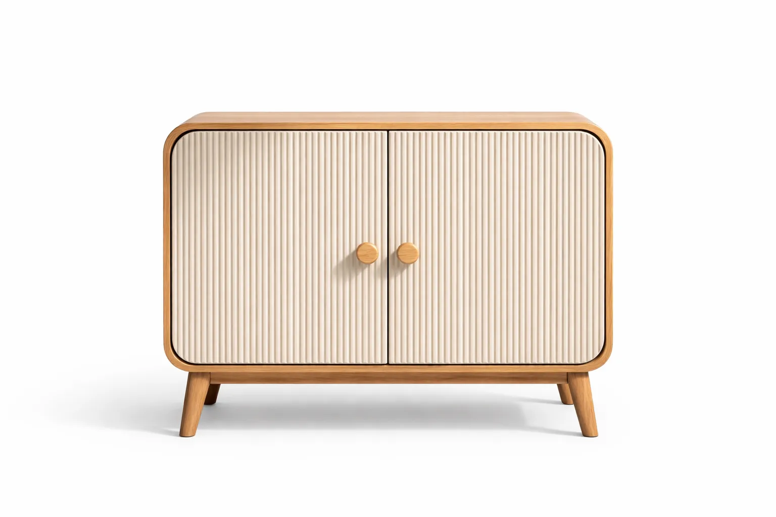 remium Scandinavian Fluted 2 Door Sideboard Cabinet for Living Room, Bedroom & Entryway, Modern Wooden Storage Console Unit with Ribbed Front Design, Nordic Style Accent Cabinet, Luxury Home Furniture Organizer