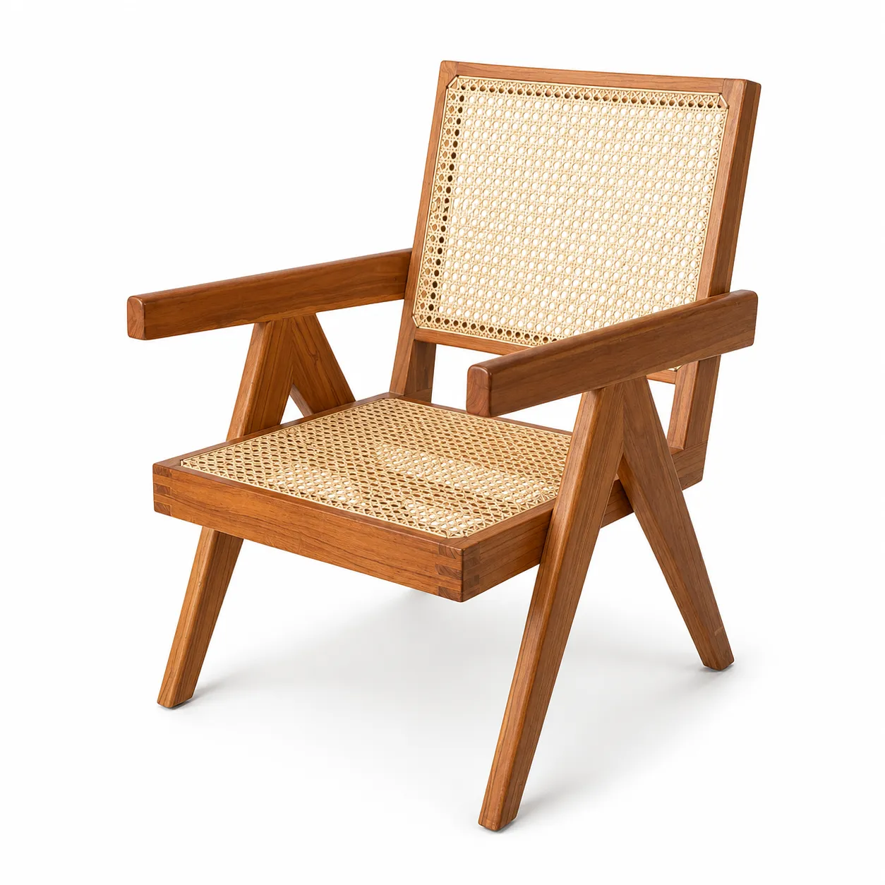 Royal Premium Handmade Wooden Cane Lounge Chair for Living Room, Hall & Luxury Home Interior – Natural Wood Frame Armchair with Woven Cane Seat and Backrest for Villa, Resort, Café, Reading Corner and Premium Sitting Area